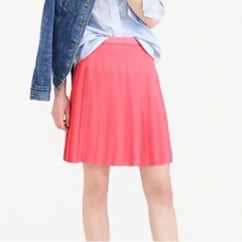 J. Crew-Bright Coral-Pleated Skirt-Mini-Gross Grain Trim-Size 2